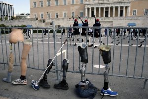 Disabled people protest austerity in Greece.